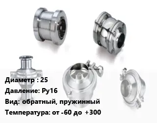 Клапан нержавеющий 25 Ру16 обратный, пружинный от -60 до +300